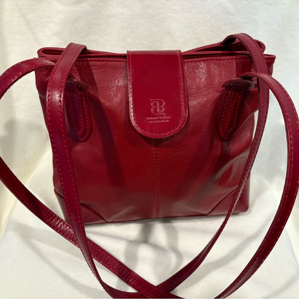 Red Italian handmade Tuscan, leather shoulder bag